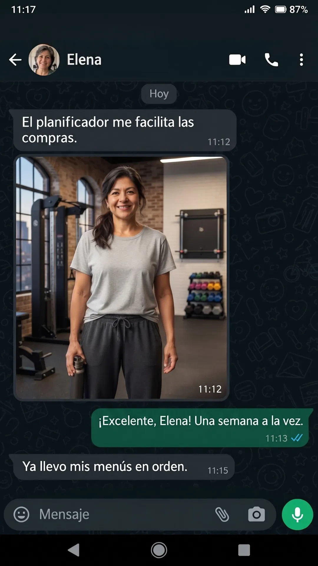 Mensaje de Elena sobre el planificador de comidas