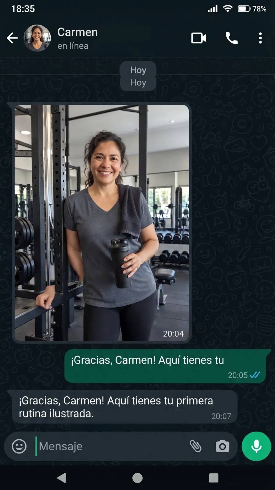 Mensaje de Carmen sobre su primera rutina ilustrada