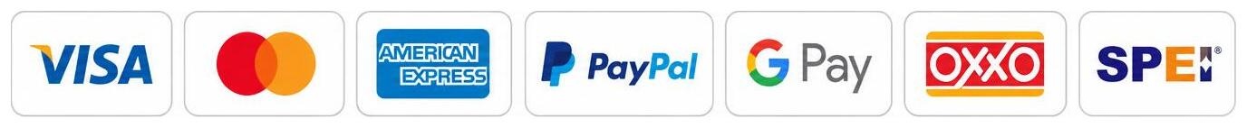 Métodos de pago aceptados: tarjetas, PayPal, Google Pay, OXXO y SPEI